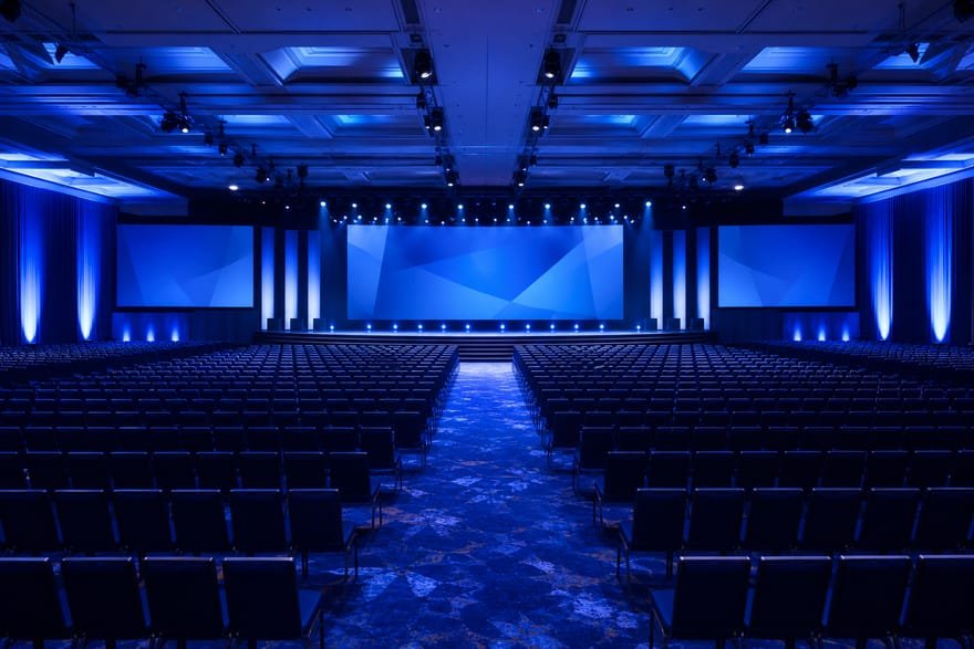 Elegant banquet hall prepared for an organized event